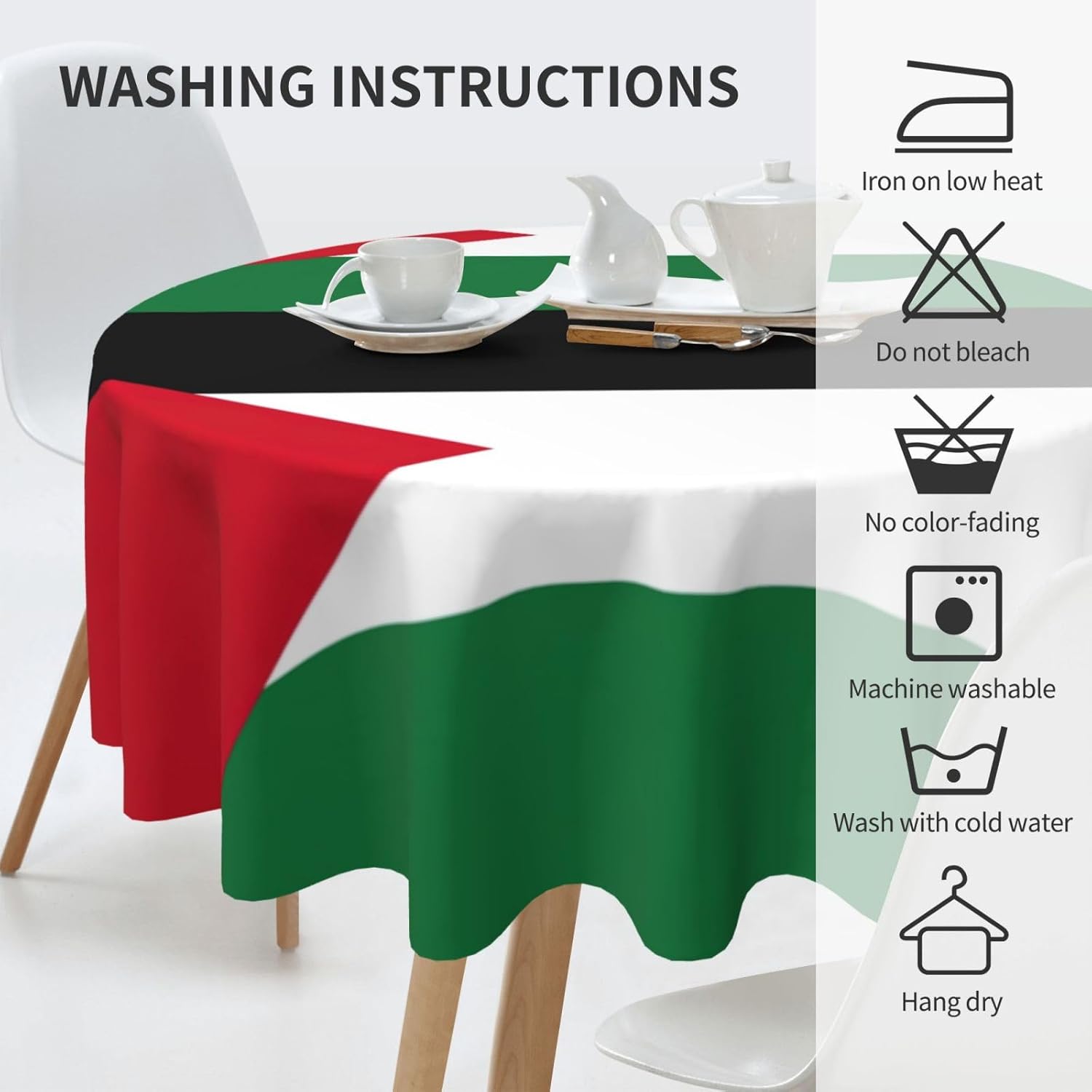 Palestinian Flag Print Wrinkle Free Dining Table Cover for Birthday Party Farmhouse Tablecloths Up to 60 x 60 Inches