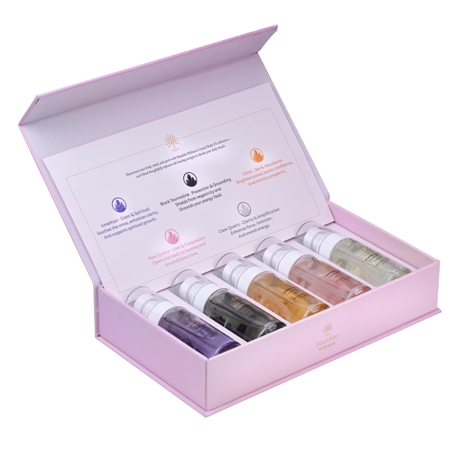 MANDALE WELLNESS Crystal Body Oil 210ml – Luxurious Crystal-Infused Aromatherapy Oil for Skin & Relaxation | Flavors: Amethyst, Black Tourmaline, Citrine, Rose Quartz, Clear Quartz -Pack of 1-image-15