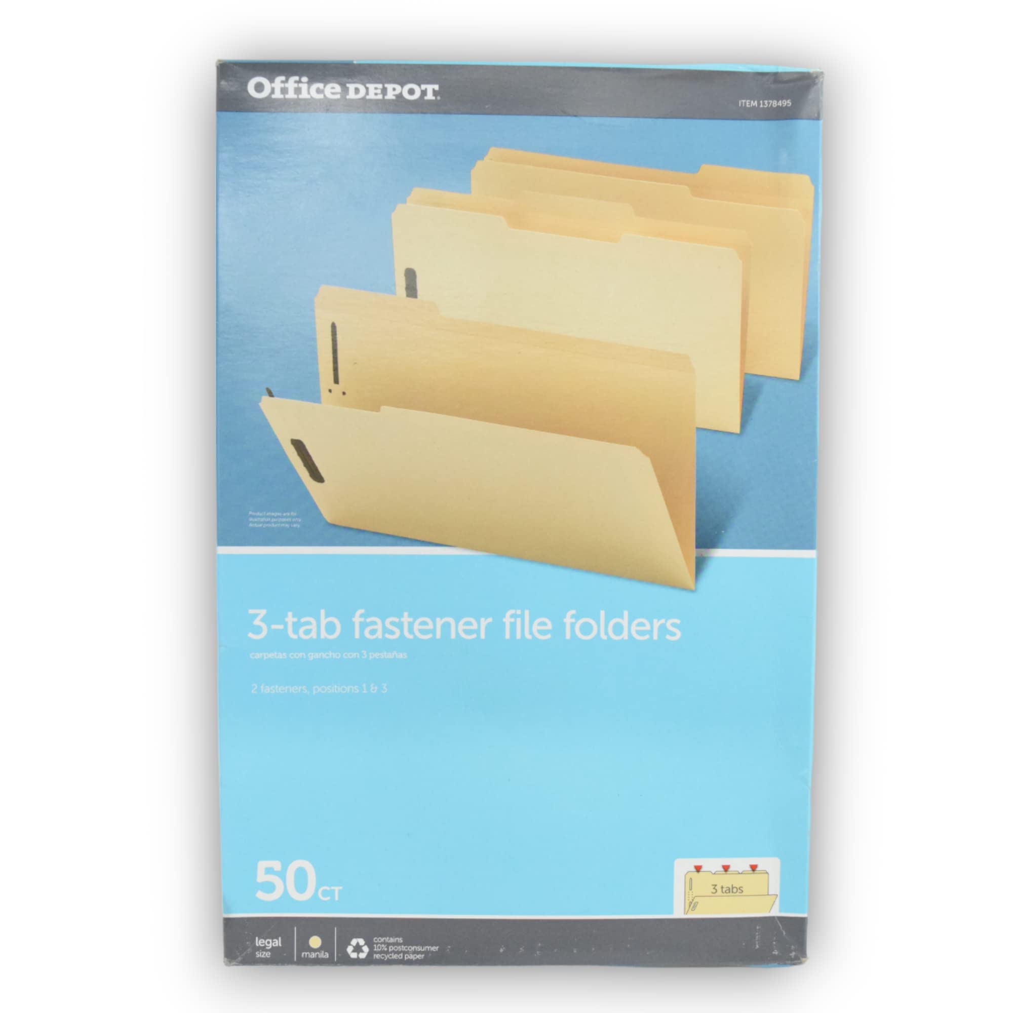 Office DepotReinforced Manila File Folder with 2 Embossed Fasteners, 1/3-Cut Tabs & Legal Size - Box of 50 for File Filing Cabinet, Perfect for Letter Size & Legal Documents