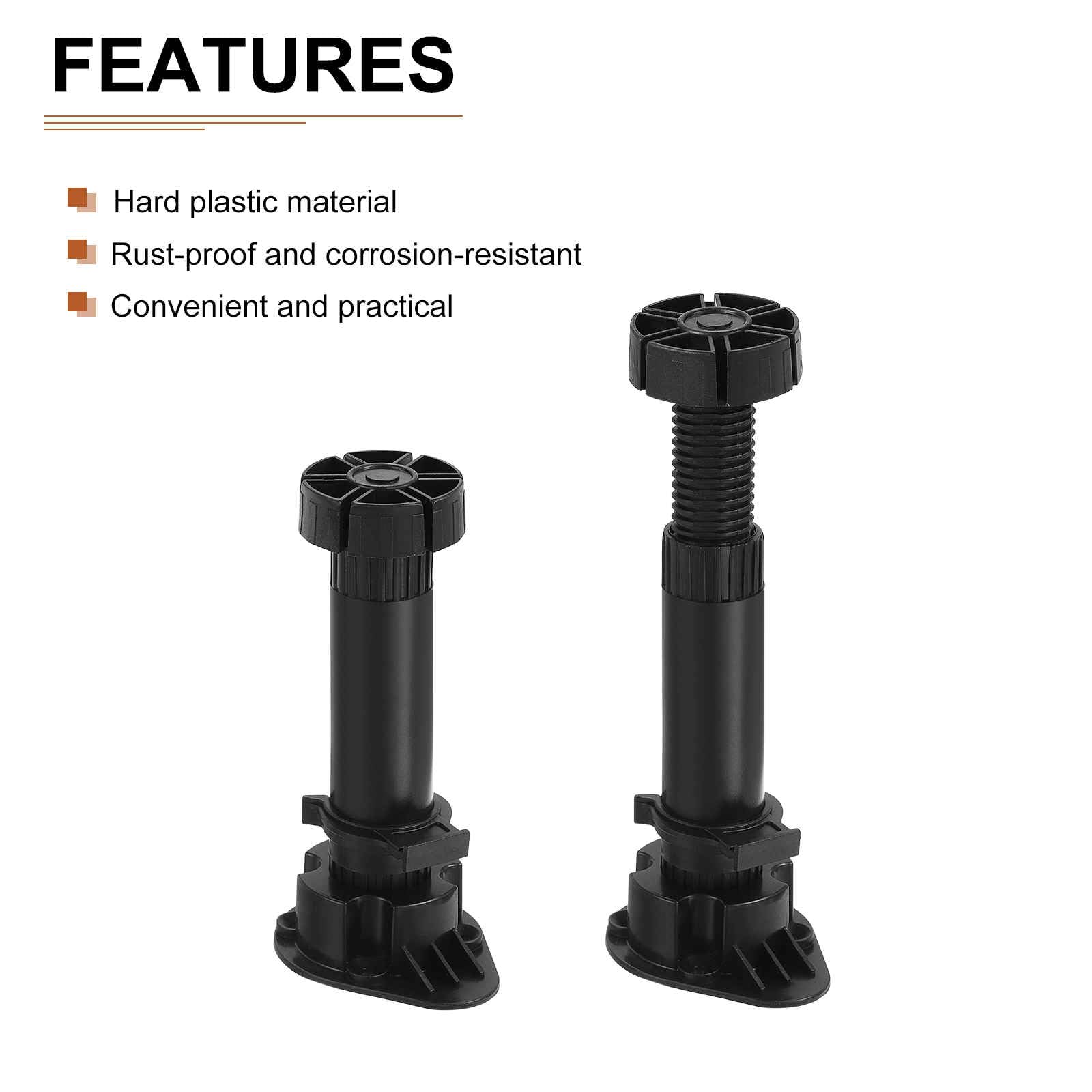 DTGN 150x44mm(LxW) Adjustable Leveling Feet - 4Pack- Good for Furniture - Leveler Support Frame Replacement Legs - Black - Image 3