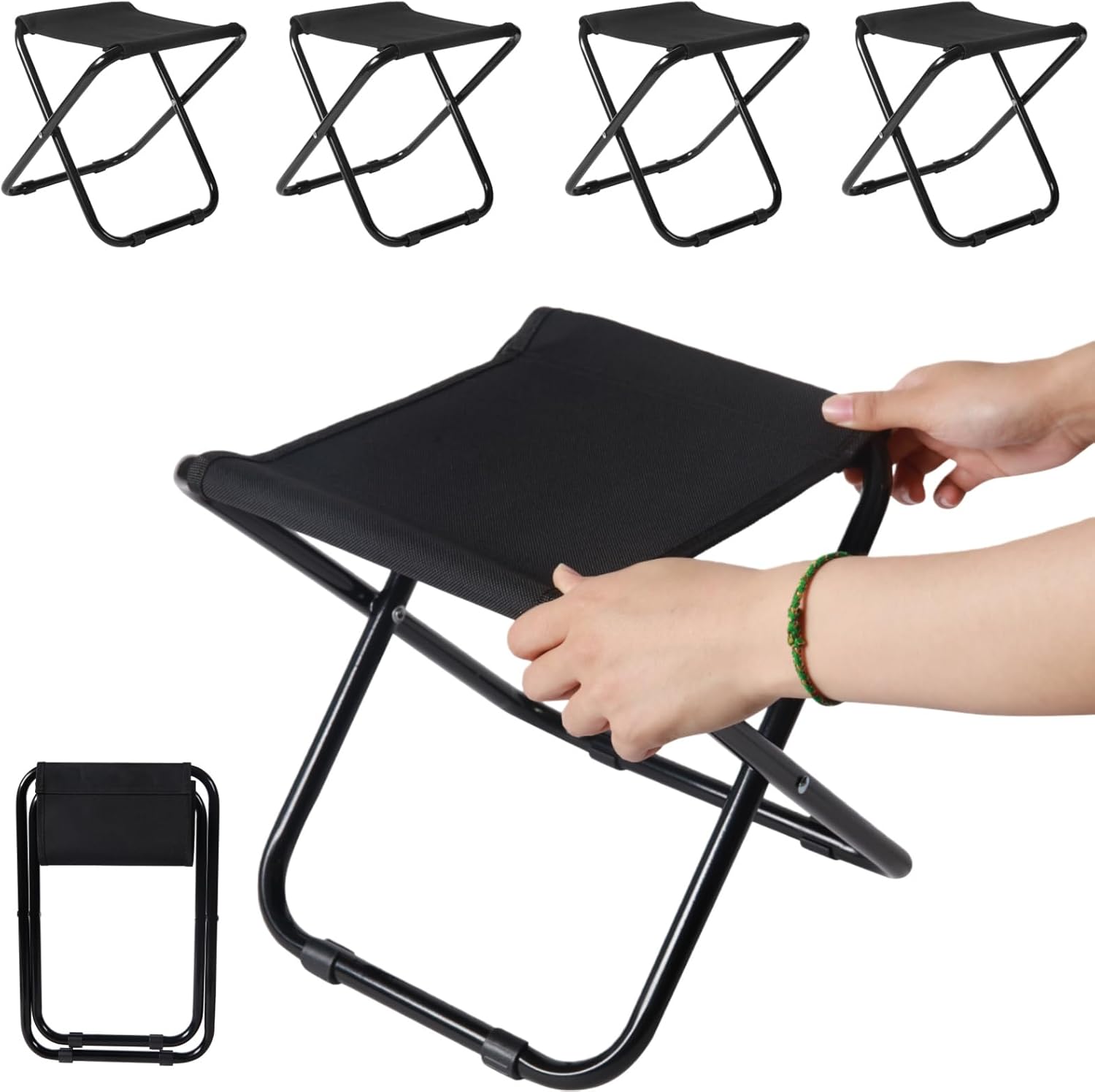 4 Pack Camping Stool for Adults, Portable Folding Stool for Outdoor, Semi-Folding Foot Rest, Foldable Footstool for Picnic Fishing Hiking