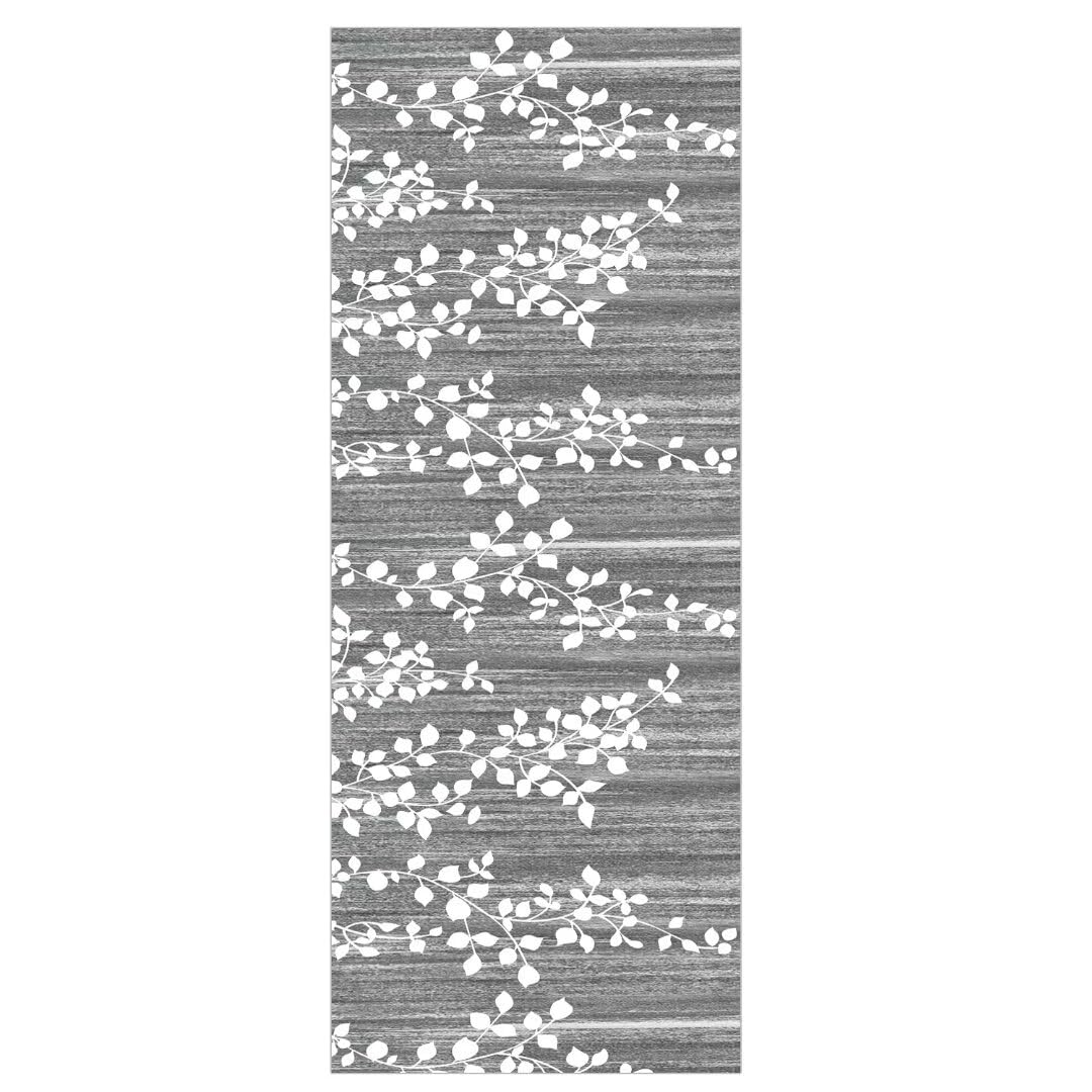 Nowoczesny chodnik do przedpokoju, kuchni, antypoślizgowy, 100 x 180 cm, wzór liści, szary i biały, długi dywan do korytarza, salonu, sypialni, możliwość dopasowania na metry