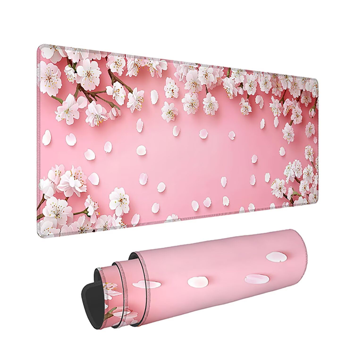 Podkładka pod mysz XXL Flower - 1400x600x3mm - różowa duża mata na biurko z przeszytymi krawędziami i antypoślizgowa wodoodporna do komputera, laptopa poprawia precyzję i szybkość. -36716