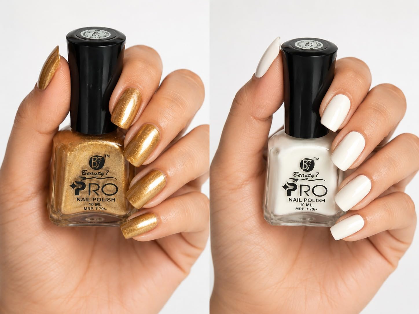 Beauty 7 PRO Nail Polish Pack of 2 (10ml Each) | High Gloss Finish | Quick Dry Formula | Long Lasting & Chip Resistant Nail Paint for Women | Smooth Even Coverage | Salon Finish(Golden & white)-picture-15