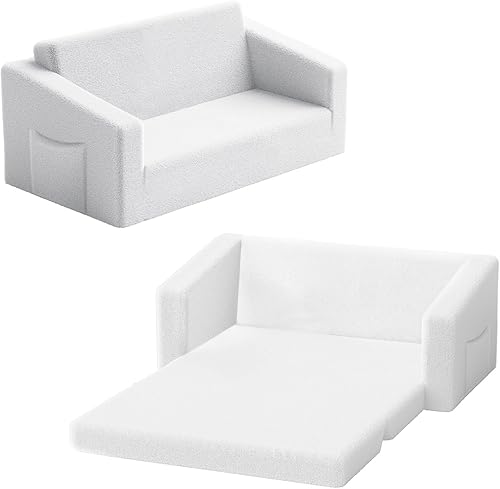 UPGOGO Sofá extra ancho de 2 plazas para niños, sillas 2 en 1 para niños, sofá para niños con almacenamiento, cómodo mini sofá para niños, divertido