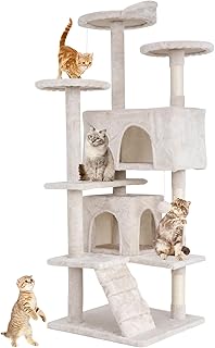 Cat Trees for Indoor Cats Tall Cat Condo with Top Perches 54in Multi-Level with Scratching Posts Cat Towers for Large Cat Furniture Activity Center Houseï¼ŒWhite