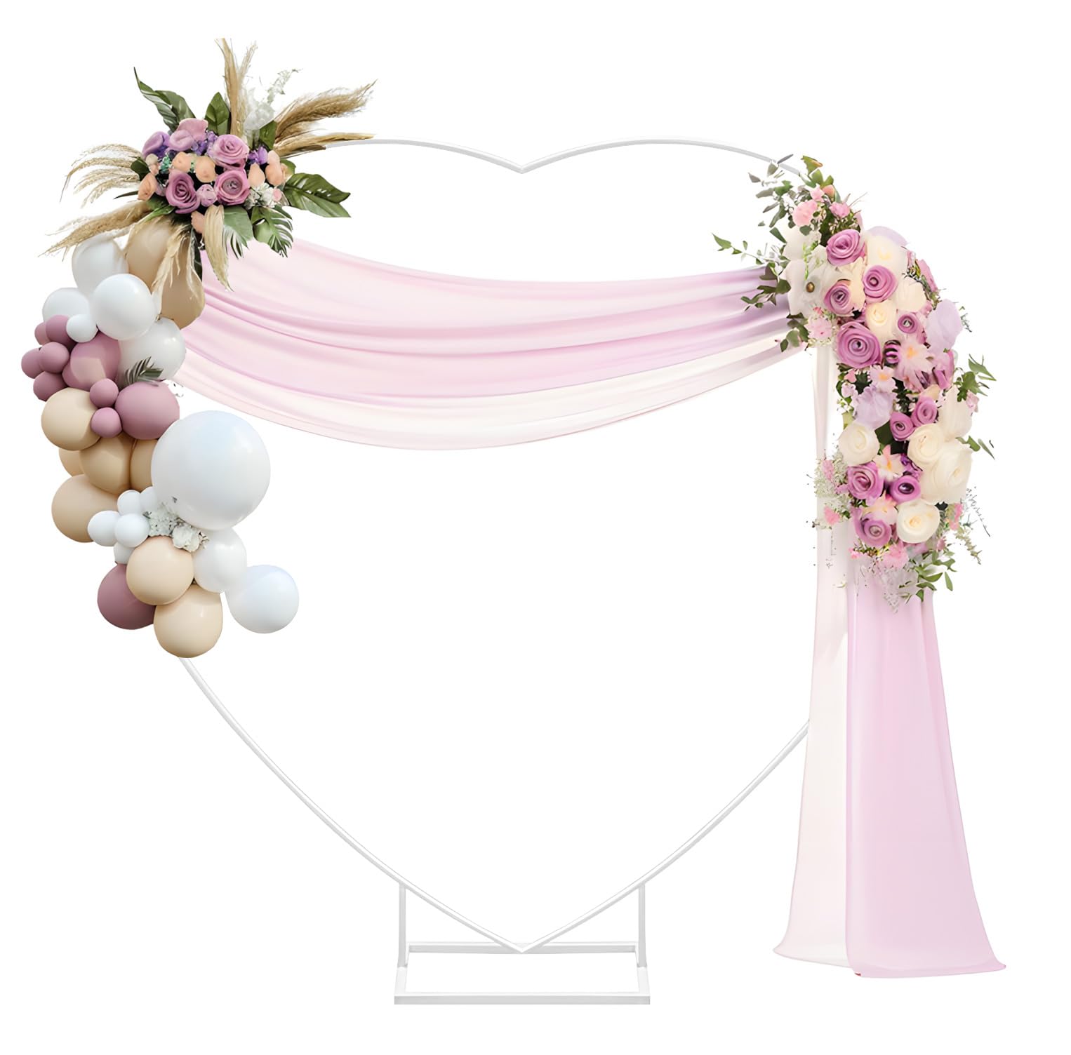 IKULE Heart Shape Wedding Metal Arch Backdrop White Flower Balloon Arbors Stand for Wedding Birthday Party, Graduation Decorations and Baby Shower 2M