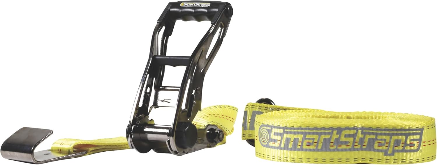SmartStraps Commercial-Grade Black Nickel Ratchet Tie-Down Strap - 2in. x 27ft. with Flat Hook, 10,000-Lb. Breaking Strength, Yellow, Model Number 4556
