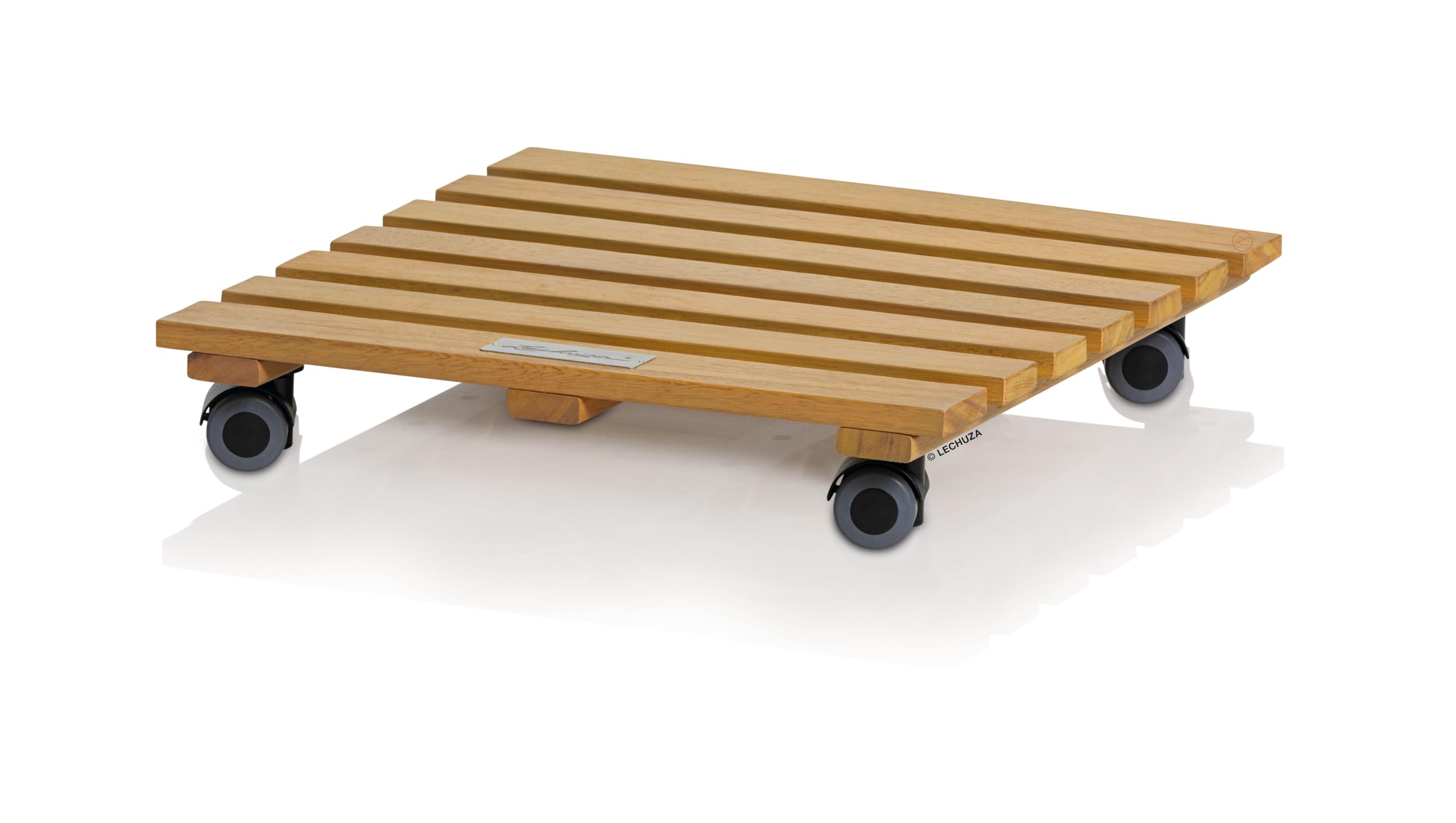 LECHUZA - Podkładka na kółkach Natural Wood 37 Square drewno eukaliptusowe, 37,5 x 37,5 x 7 cm, 16781