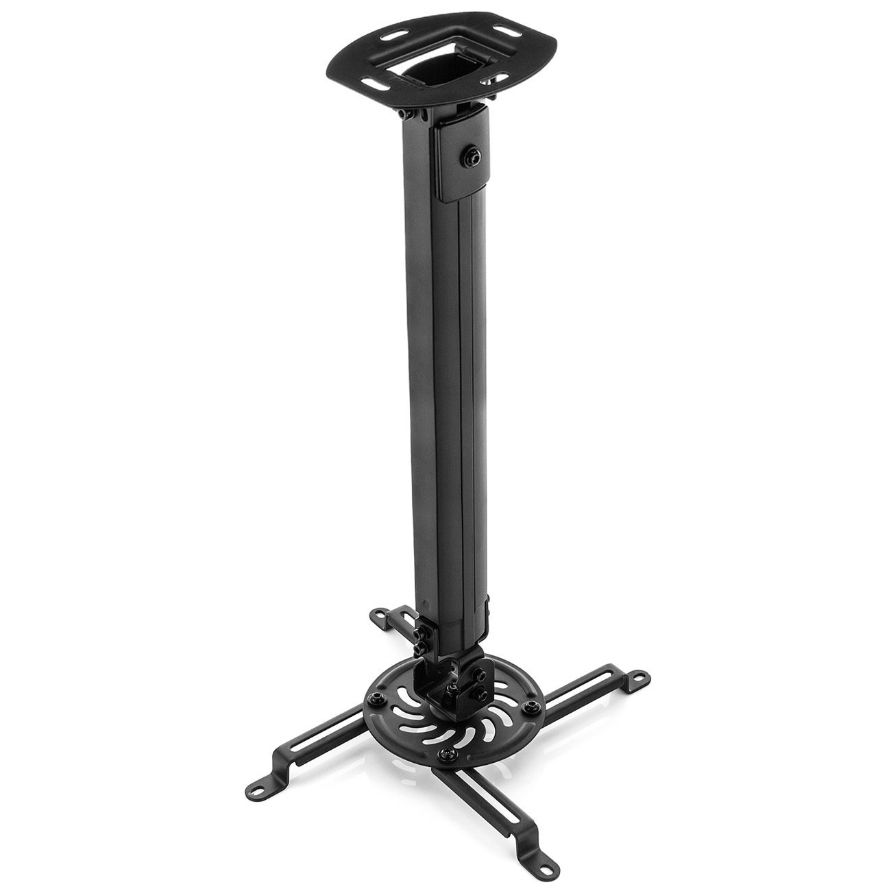 deleyCON Supporto per Videoproiettore Universale da Soffitto Inclinabile di +/- 15° Girevole a 360° Portata 13,5Kg Regolabile in Altezza da 545mm a 900mm - Nero