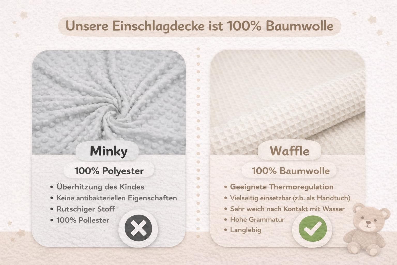 Einschlagdecke Baby Decke 90x90 cm für Babyschale – Sommerdecke atmungsaktiv & leicht, für Kinderwagen und Autositz, für Neugeborene & Kleinkinder, aus Baumwolle, Oeko-Tex - Zweige und Sand