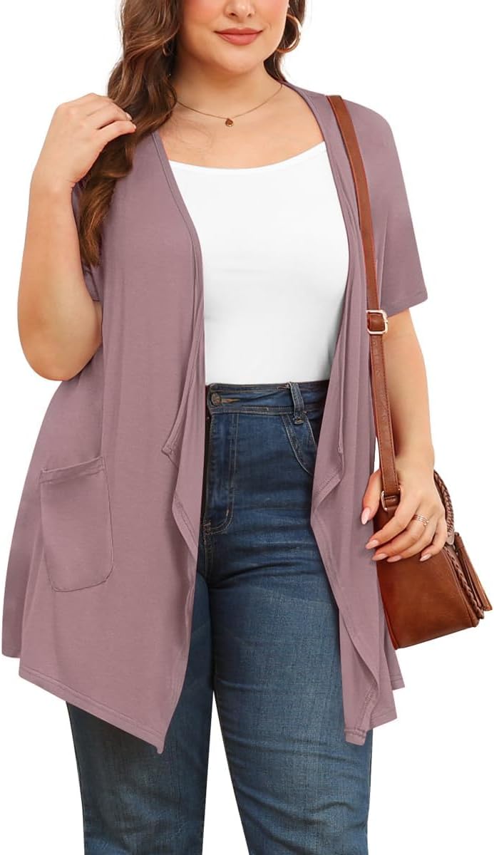 TIANZHU Plus Size Cardigan for Women Lightweight Short Sleeve Summer Dressy Light Cardigan - Image 2