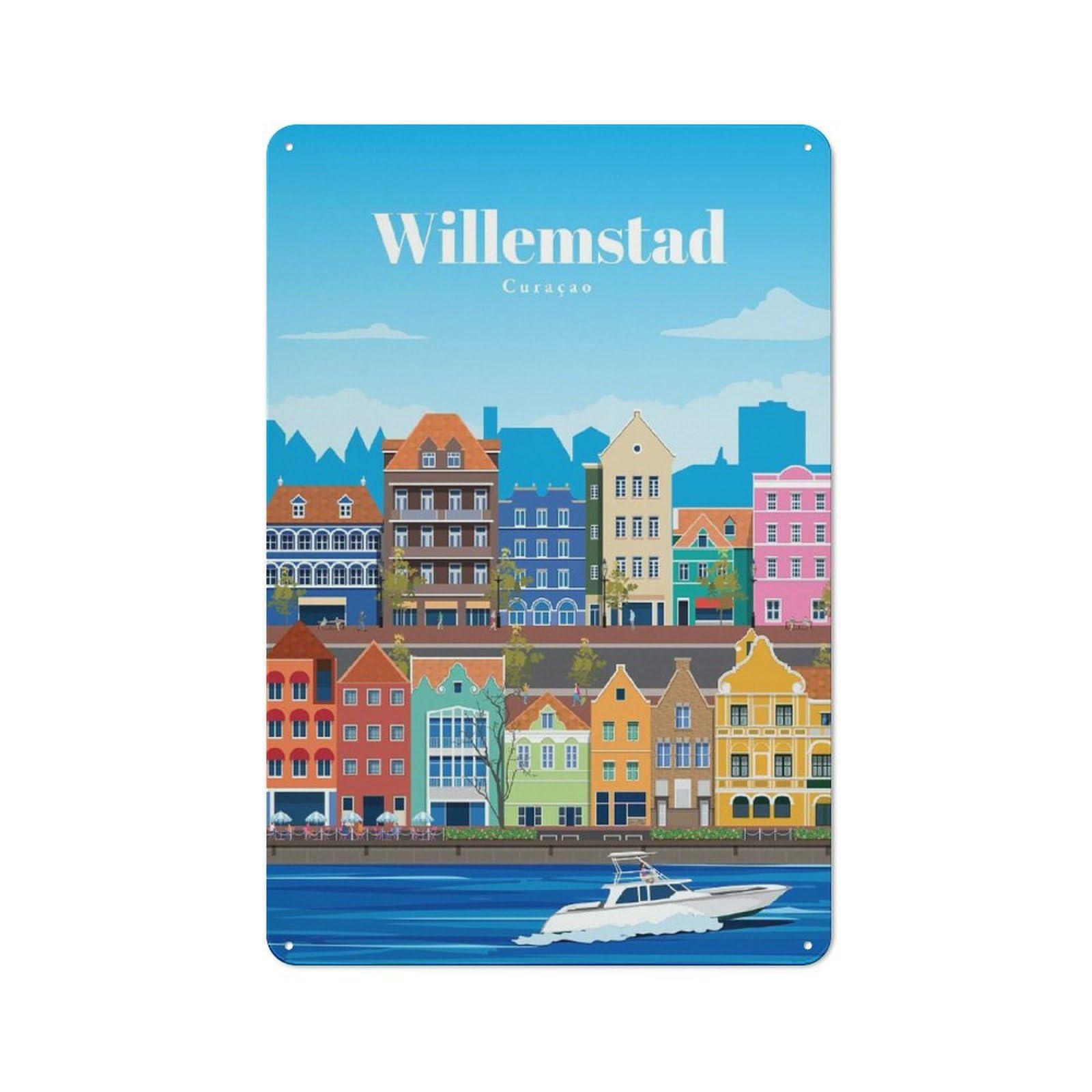 Junmoney Travel To Willemstad Retro Metal Wall Sign 30X20cm For Hobby Room Or Studio, For Garage, Workshop And Man Cave Decoration