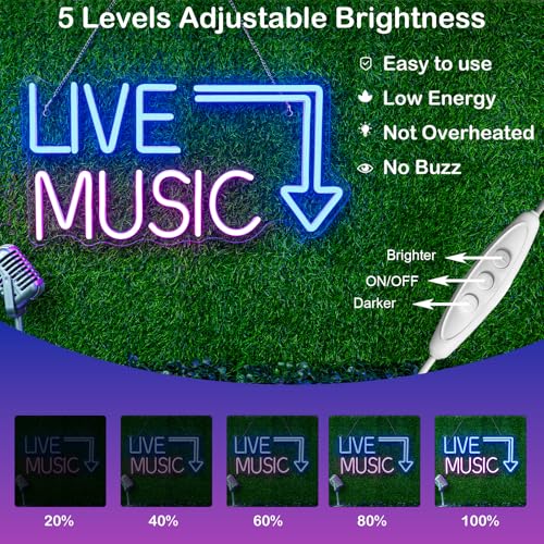 Image of Live Music Neon Sign LED Neon Sign Large Blue and Pink Words for Music Studio USB Powered Switch for Wall Decor Beer,Bar,Bedroom,Party,Club