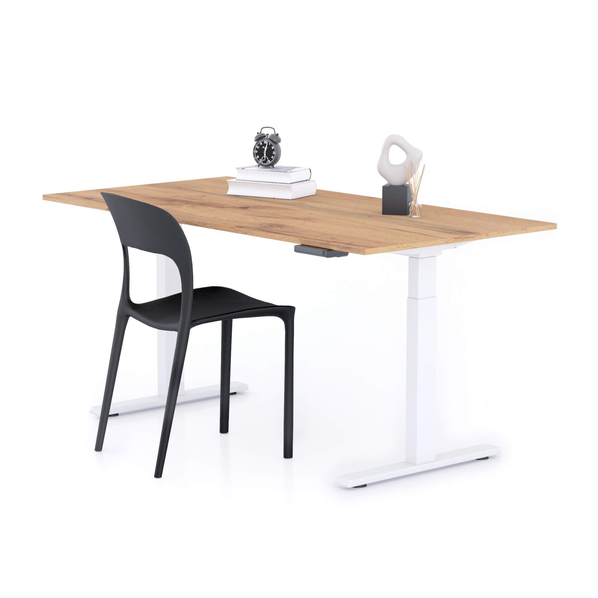 MOBILI FIVER, Escritorio Elevable Clara 160x80 Madera Rústica con Patas Blancas, Aglomerado y Melamina/Aluminio/Acero, Mesa Escritorio para Oficina