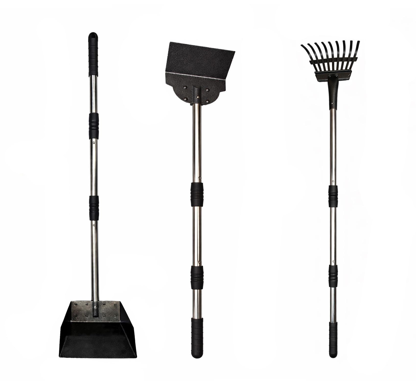 3 Pack Dog Pooper Scooper with Long Handle 33.8", Metal Tray and Rake Set, Adjustable No-Bend Poop Scoop For Grass, Yard, Patio, Garden, Dirt and Gravel