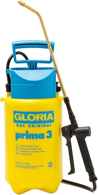 Gloria GLORIA Drucksprühgerät prima 3 | 3 Liter Gartenspritze & Drucksprüher | Kompakte Sprühflasche für Pflanzenschutz & Unkrautvernichter | Pumpsprühflasche für kleinen Garten & Balkon — Sprühgeräte