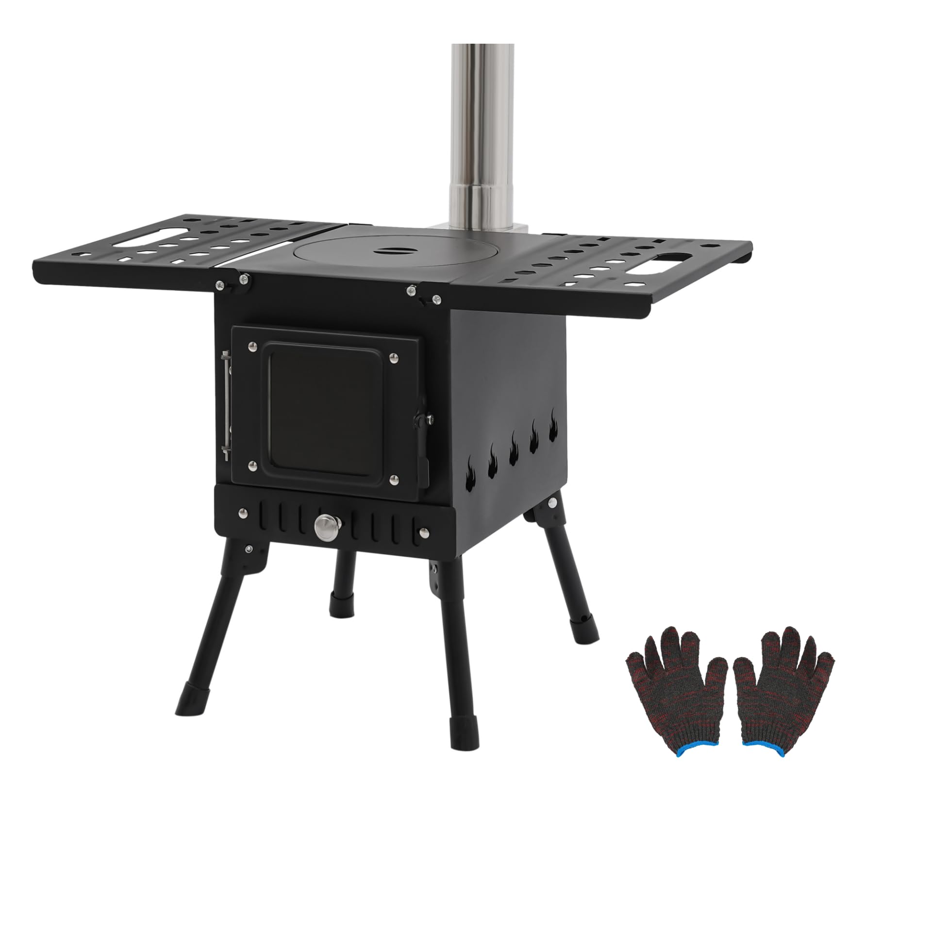 Zeltofen Tragbarer Holzofen Outdoor 55x39x34cm Camping Ofen Zusammenklappbar Outdoor-Küchenofen 36-56cm Höhenbereich Verbrennungslöcher mit Halbvergasung