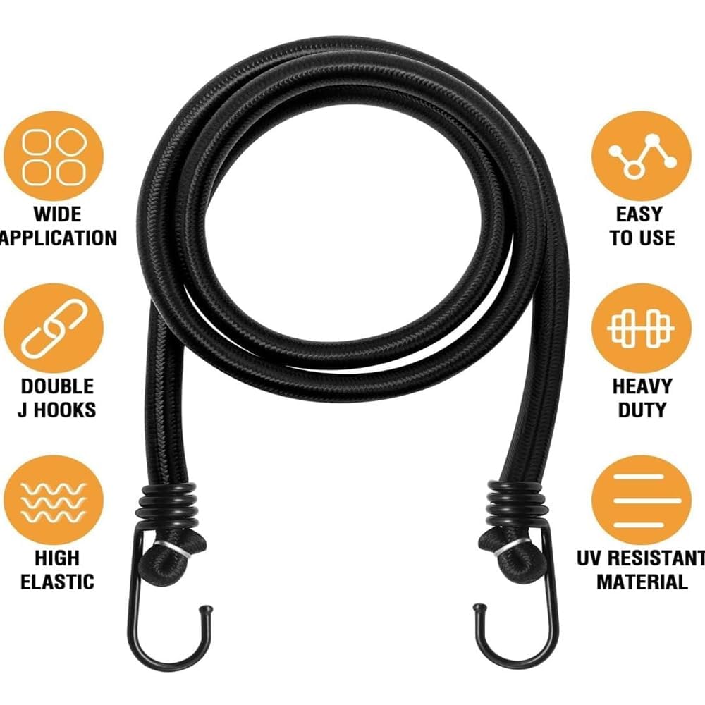 Bungee Rope Set, Stretchable Drying Rope with Hooks, Multicolour (4, Black, 5 ft) — Amazon image 2