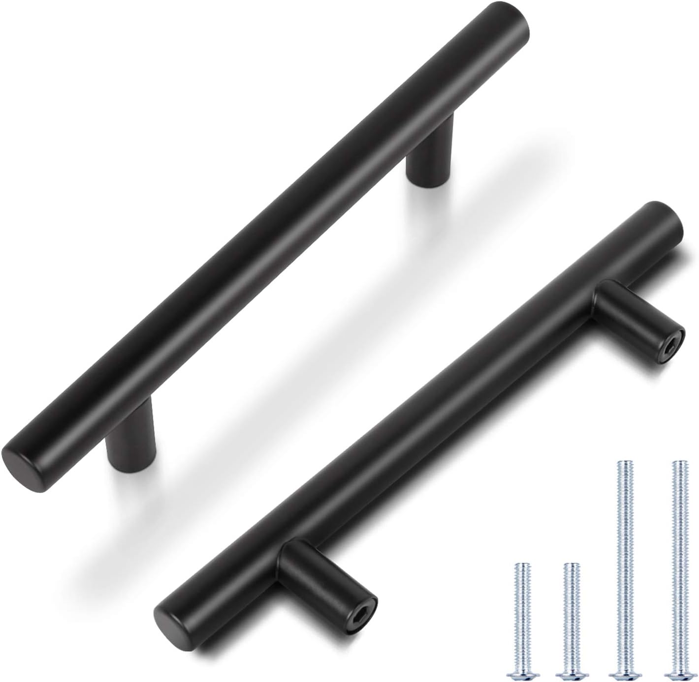 KNOBWELL 6 Pack Matte Black Kitchen Handles, Black Stainless