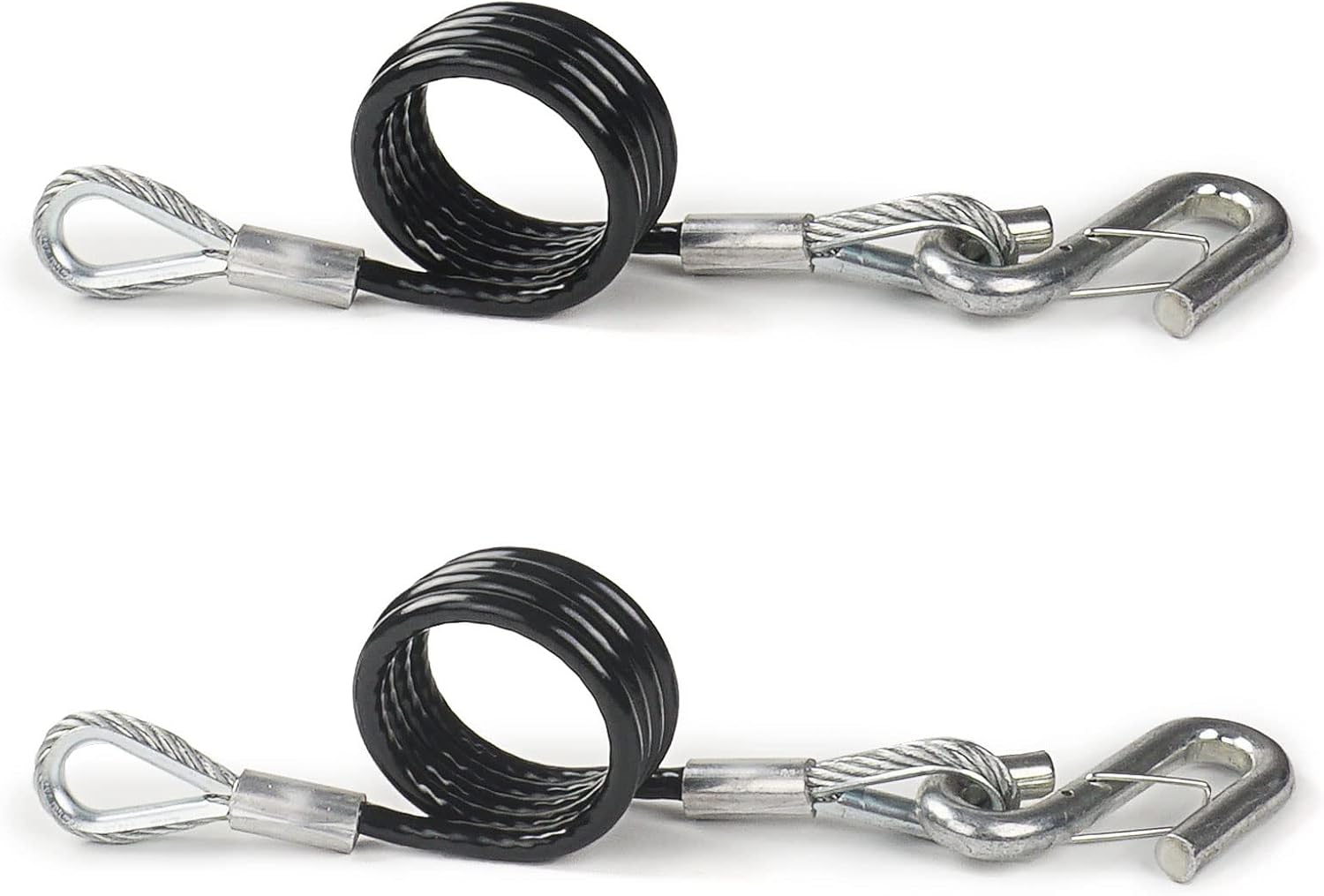 AYMMIC 44.5" Coiled Trailer Safety Cables, Vinyl-Coated Towing Chains with Safety Latch S-Hooks, 5,000 lbs Break Strength, 2-Pack