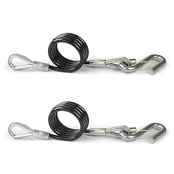 AYMMIC 44-1/2'' Trailer Coiled Safety Cables,Self Coiling Towing Safety Cables with Vinyl-Coated,7/16'' S-snap Hooks with Safety Latches,5,000 lbs Break Strength,2-Pack