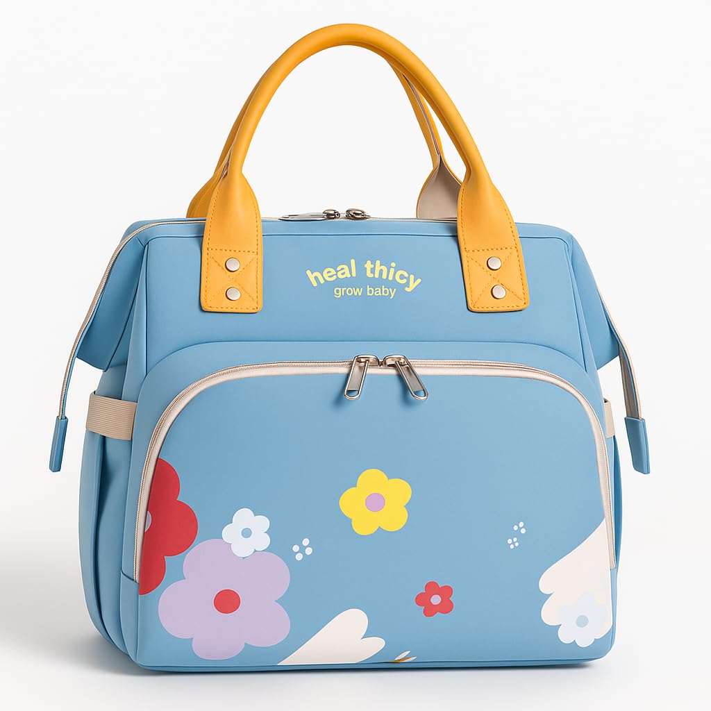 LITTLE CURIOUS Baby Diaper Bag for Mothers Travel | Hospital Bag for Mom | Waterproof Mommy Bags with Insulated Pockets | Convertible Mini Tote Sling Backpack | Small Baby Bags (Blue)
