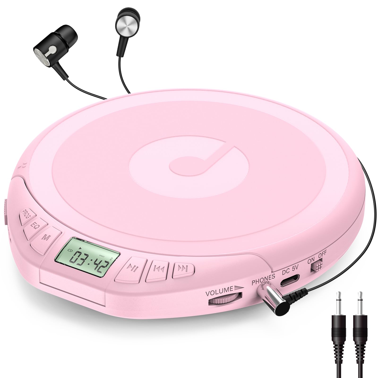 Gueray Portable CD Player with Earphones,CD Discman for Car Home with Anti-Skip Shockproof Protection,Personal CD Music Player with LCD Display