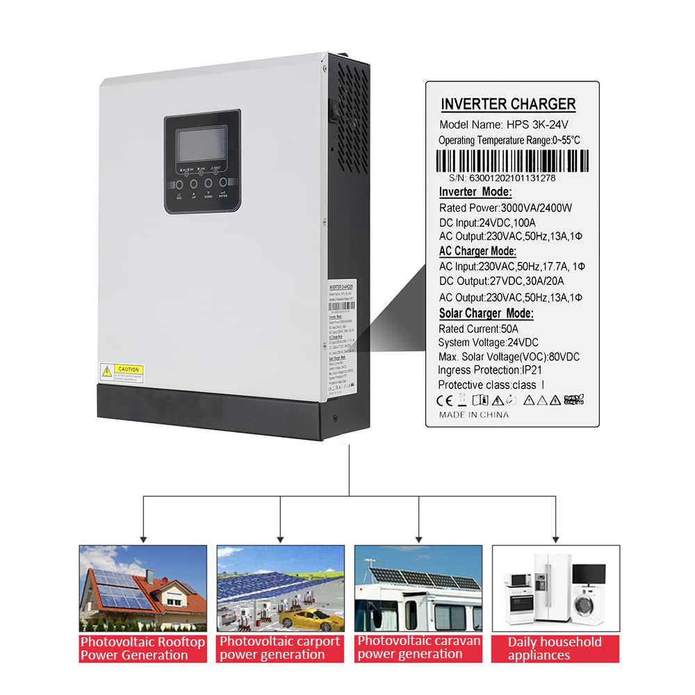 Ibrido Solar Inverter 3KVA DC24V off Grid Grid Pure Sine Wave Inverter 2400W Incorporato in 50A PWM Solar Controller Solare