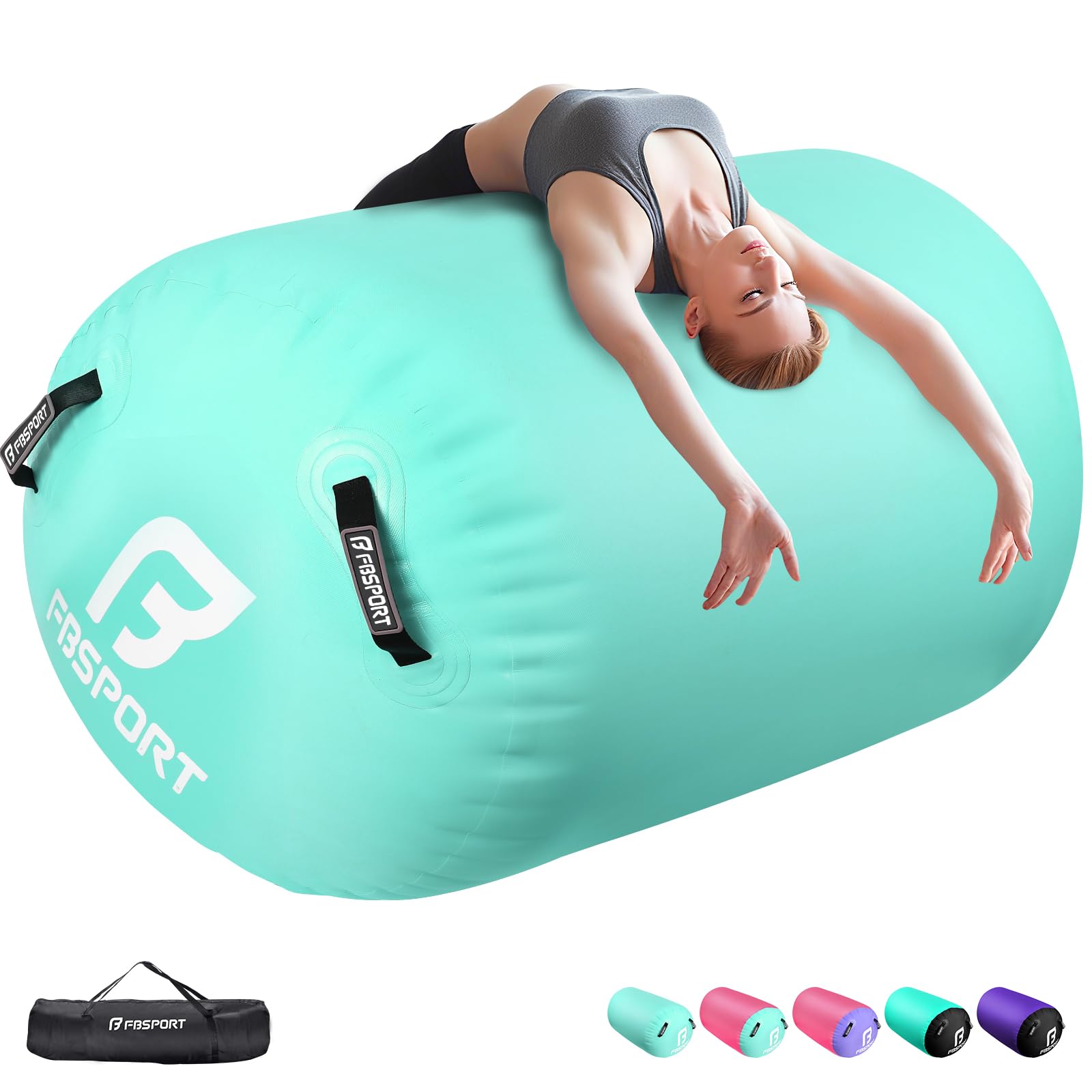FBSPORT Air Rolle Turnen, Aufblasbare Air Roll Gymnastik Yoga Luftrollen | Ohne Pumpe, Gymnastikmatte Barrel Tumbling, Fitnessrolle, Trainingshilfe Zylinder Balance Trainer mit Tragetasche