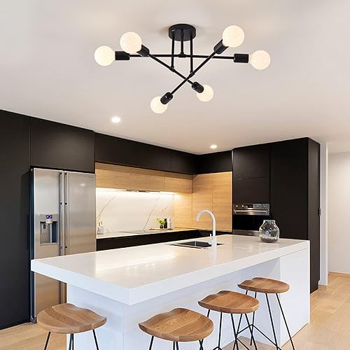 Miniatura 7 de Lámpara de techo semiempotrada, 6 luces modernas Sputnik lámpara de techo con base de bombilla E26, accesorios de iluminación para dormitorio,