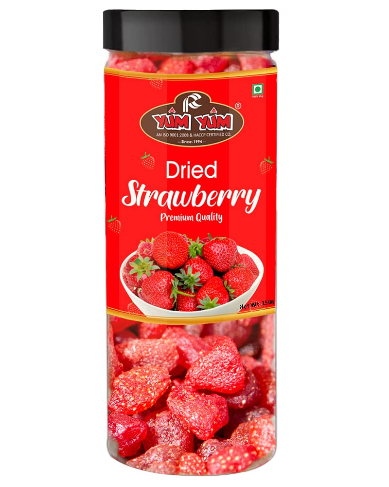 YUM YUM Dried Strawberry 150 grams Jar | Wholesome and Natural Stawberries | Plant Based Protein | Rich in Vitamins & Minerals | No Artificial Colors, Gluten Free, No Preservatives