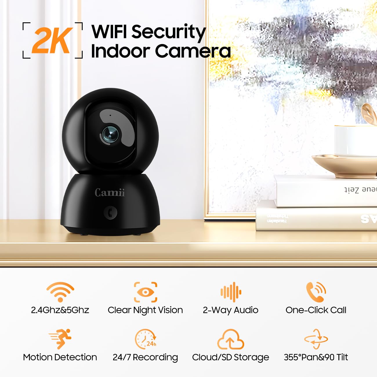 Telecamera di sicurezza 2K per interni, 2.4G e 5G, WiFi per la sicurezza domestica, telecamera per animali domestici/cani/anziani/bambini con app per telefono, visione notturna, archiviazione su cloud
