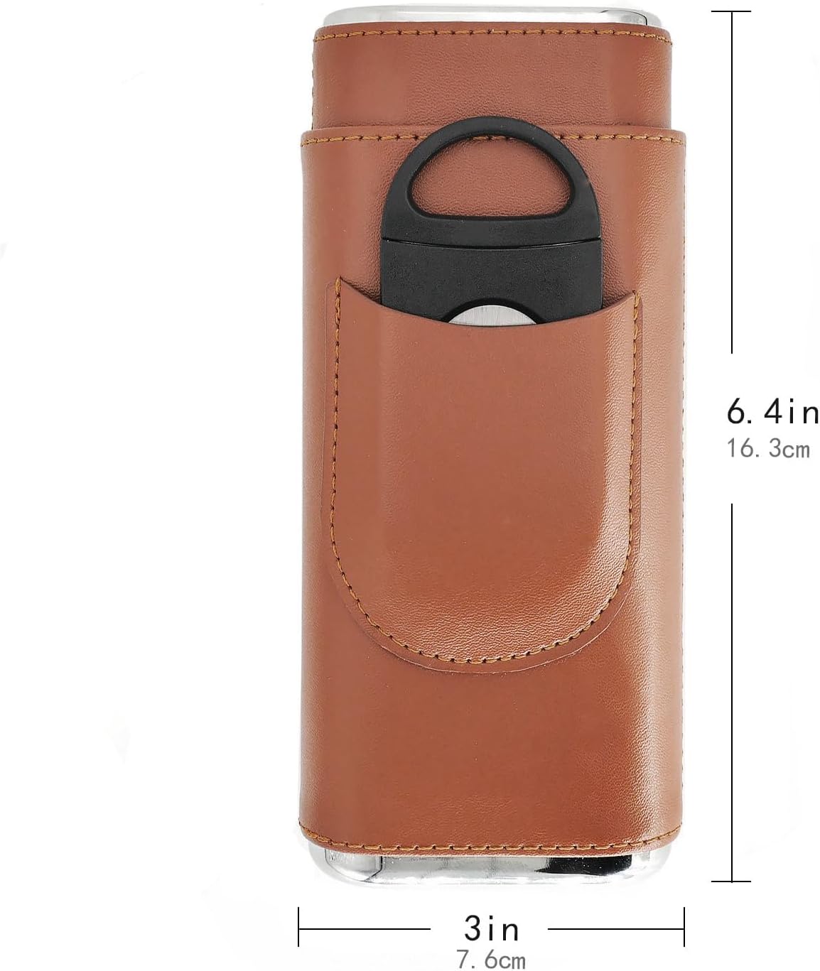 Brown Cigar Case with Cutter - Portable Leather Travel Cigar Holder and Pouch Kit for Men - Image 4