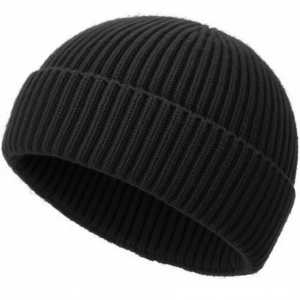 Wool Fisherman Beanies for Men Women Short Knit Fall Winter Warm Beanie Watch Cap Cuffed Trawler Hats Skull