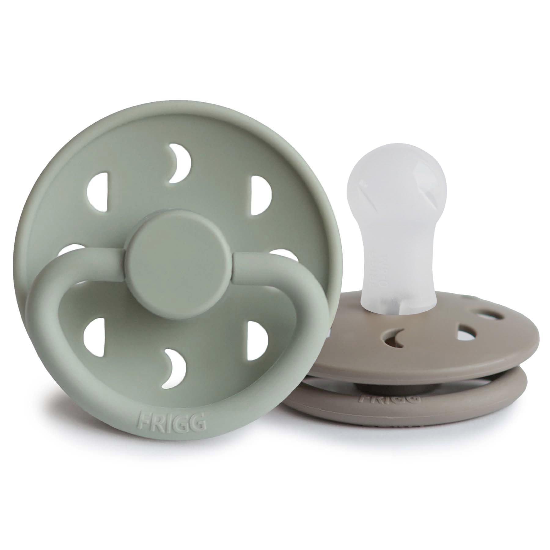 FRIGG Moon SilkySoft Silicone Baby Pacifier | Made in Denmark | BPA-Free (Sage/Portobello, 0-6 Months)