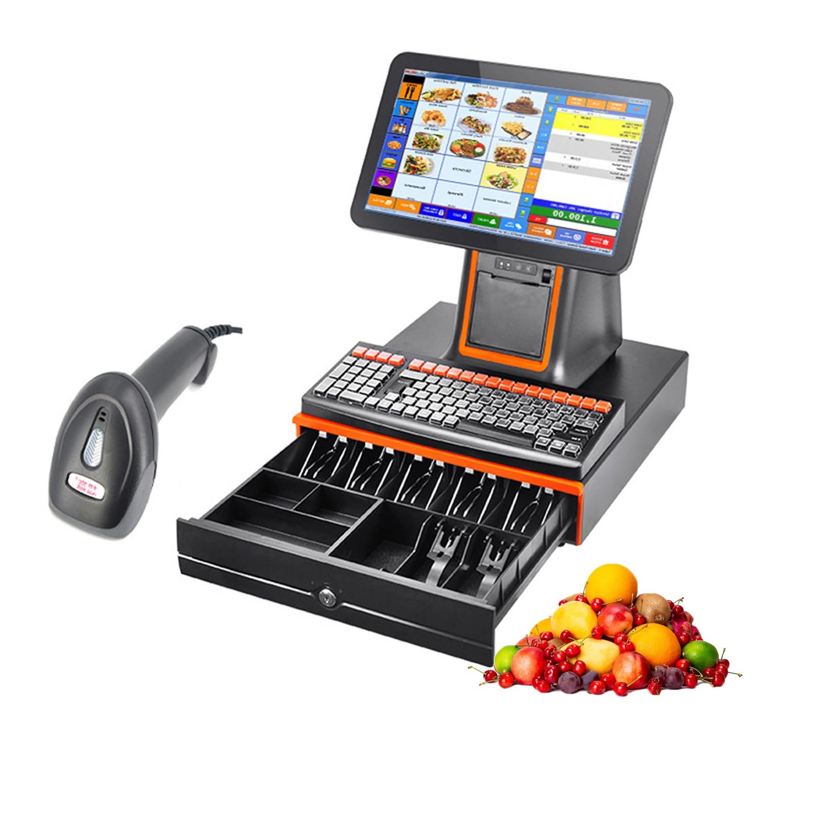 System Kasowy/Terminal POS,Dotykowy 15.6 HD/Procesor Klasy i5,8GB,128GB/Kompatybilne Oprogramowanie/Dual-Band WIFI/Proste Zarządzanie i Niezawodny System dla Sprzedaży(Black,58mm Paper Roll)