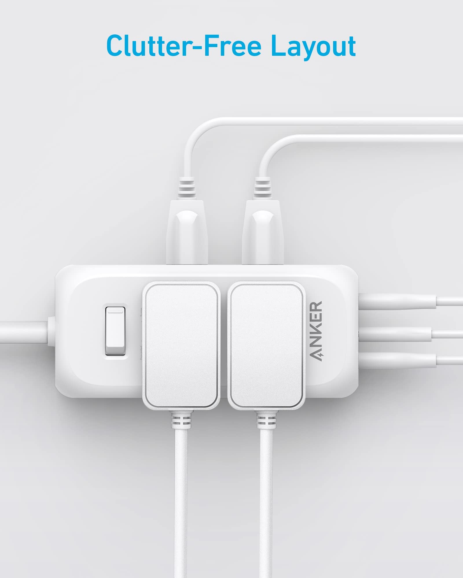 Anker 321 20W Power Strip - 3 AC Outlets & 3 USB Ports (1 USB-C) - 5ft Cable, White - View #2