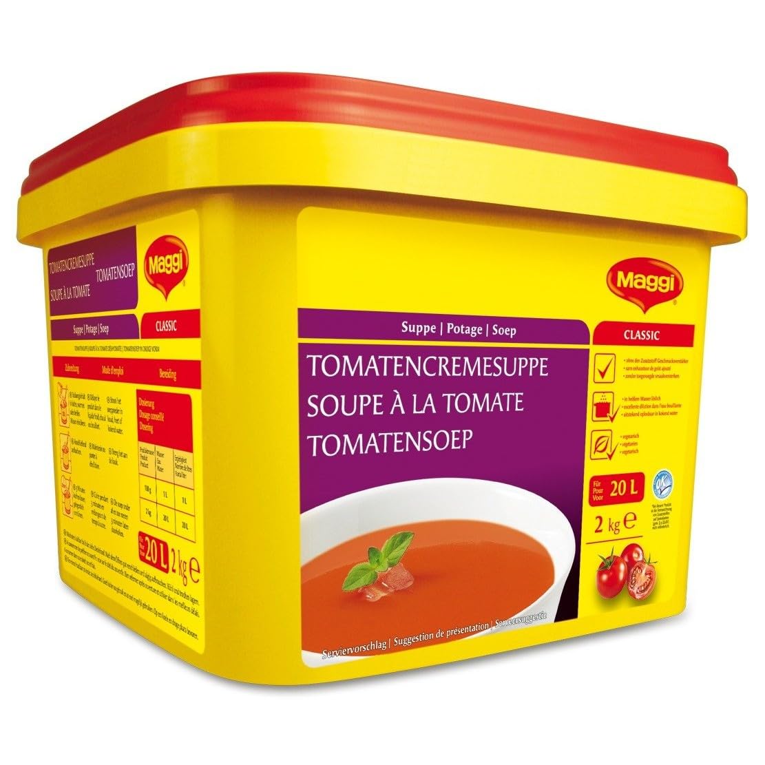 Maggi Tomatencremesuppe, Herzhafte Tomatensuppe, Vegan, 2er Pack (2 x 2 kg)