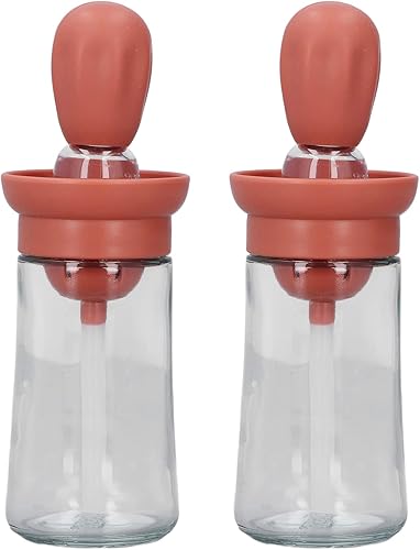 Dispensador de aceite de vidrio, recipiente de aceite de 2 piezas con cepillo de silicona, botella dispensadora de aceite para cocina, parrilla,