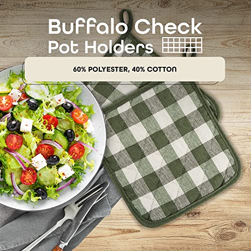 Buffalo Check Pot Holders, 2 Pack, Sage - 8" X 18" - Quilted Trivet Pot Holders Are Heat Resistant, Machine Washable & Stain Repellant - Non-Slip For Pots & Pans By Achim Home Decor #TOP1