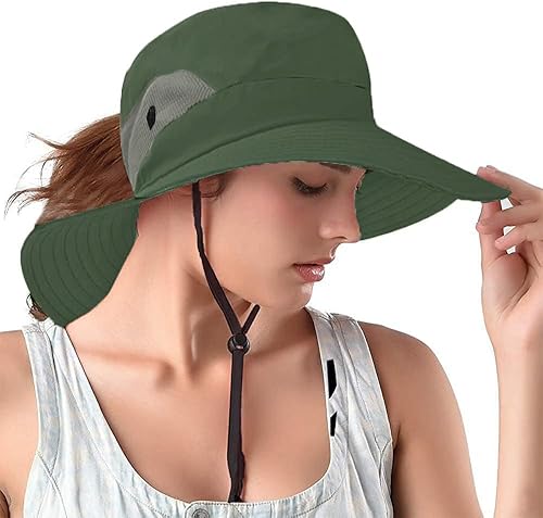Miniatura 72 de Rosoz Sombreros para cola de caballo para mujer, protección UV, plegable, de malla ancha, senderismo, playa, pesca, safari de verano 1 paquete-gris