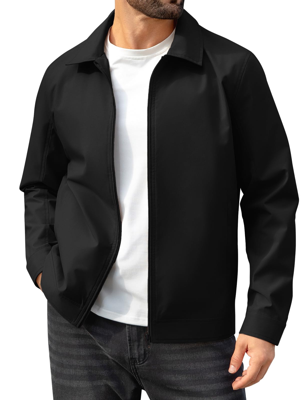 Voqeen Cazadora Hombre Entretiempo Chaquetas Casual Ligeras Repelentes al Agua Primavera Verano Chaqueta Bomber Cortavientos Informal Con Cuello y Cremallera Completa Abrigo de Golf Para Exteriores
