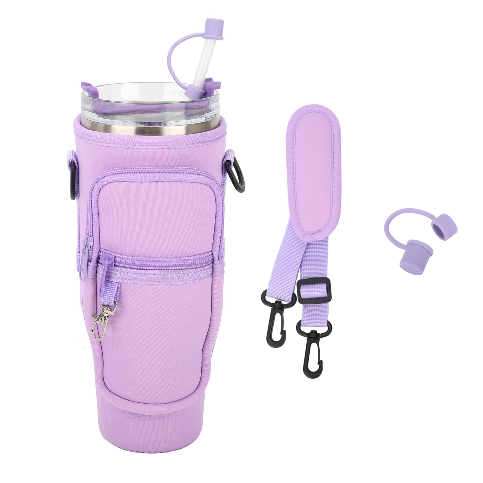 Sahunfri Bottle Bag for Stanley Cup 40oz, Water Bottle Holder fits Stanley Cup with Silicone Straw Cover, Adjustable Strap