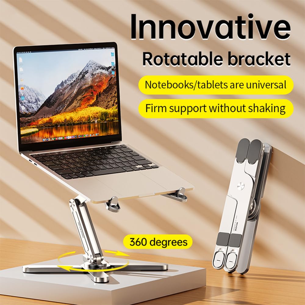 X-förmiger Laptop Ständer für Schreibtisch mit 360° drehbarem Basis,klappbarer Computerhalter mit höhenverstellbarer,Aluminium Laptop Riser kompatibel für Ipad,MacBook11-16''
