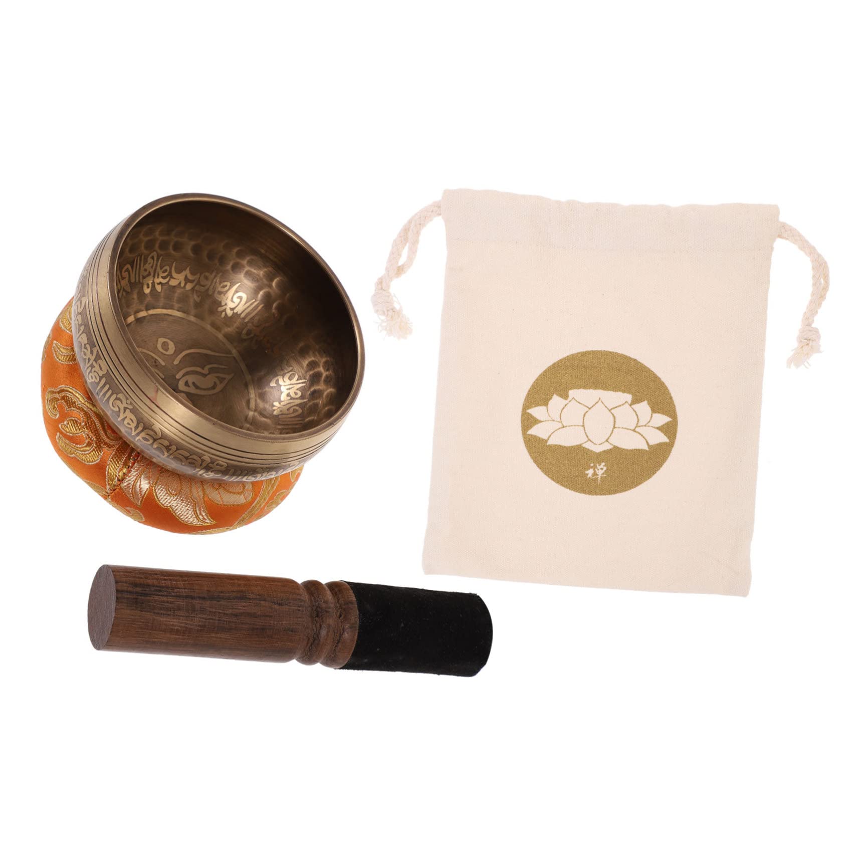 FRCOLOR 1 set Ciotole Cantanti Tibetane Rame per Meditazione Completo con Bastoncino Cuscino e Borsa per Relax e Spirituale