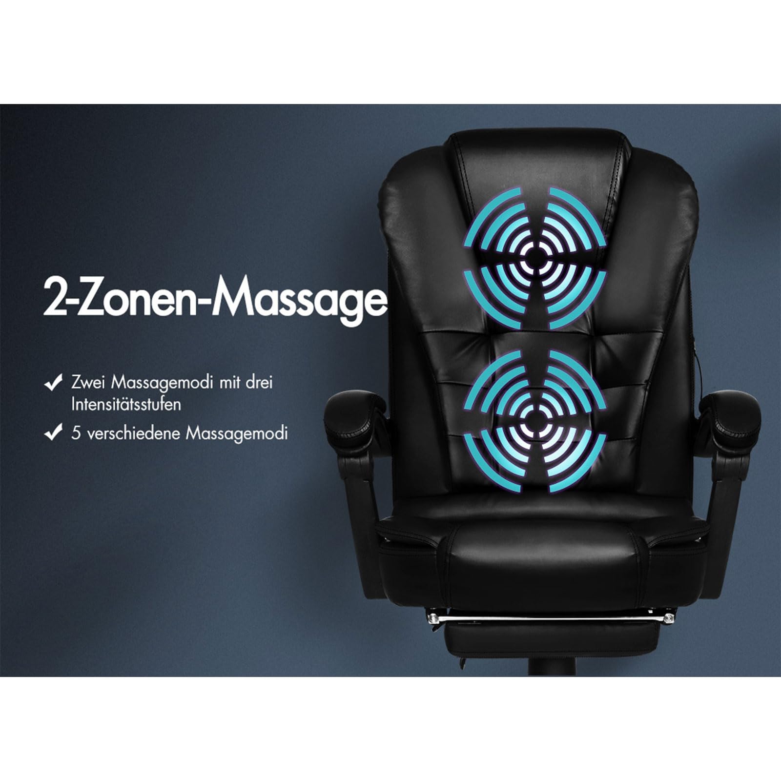 ALFORDSON Chefsessel Bürostuhl Massage Schreibtischstuhl 150°-Neigung, Computerdrehstuhl, ergonomischer Drehstuhl Ausziehbare Fußstütze, höhenverstellbarer,belastbar 180 kg, PU-Leder, Schwarz