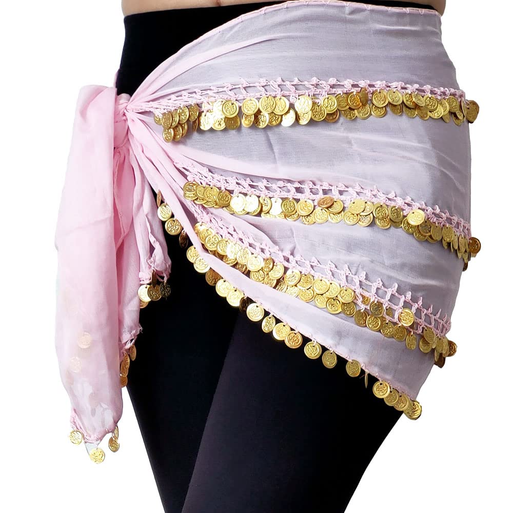 Foulard danse du ventre rectangulaire rose et ceinture égyptienne fait main avec pièces