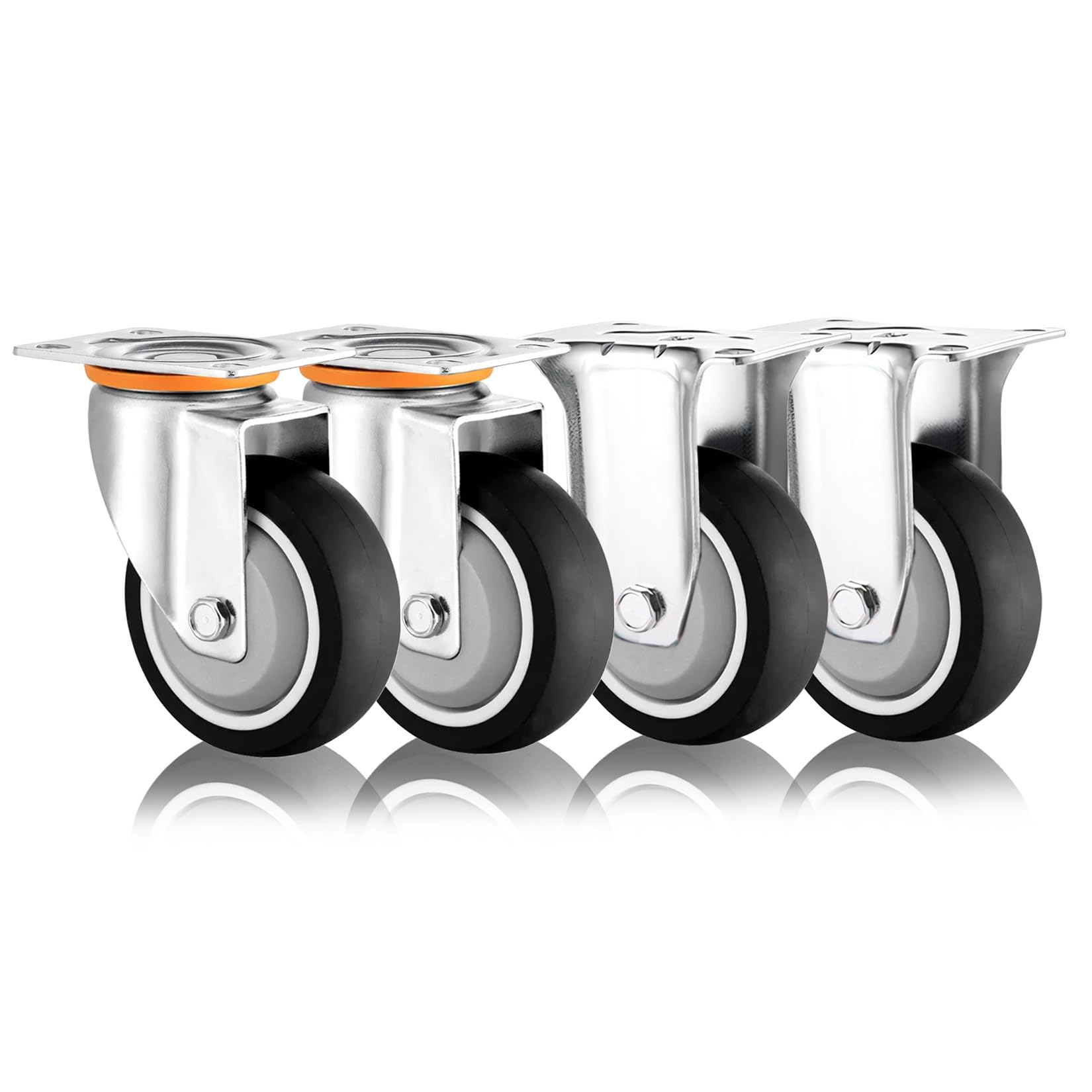 MXXQRHF Set of 4 Heavy Duty Thermoplastic Rubber Caster Wheels 3in 4in 5in Industrial Plate Casters for Silent Movement & Shock Absorption Swivel Casters with Brakes for Replacement