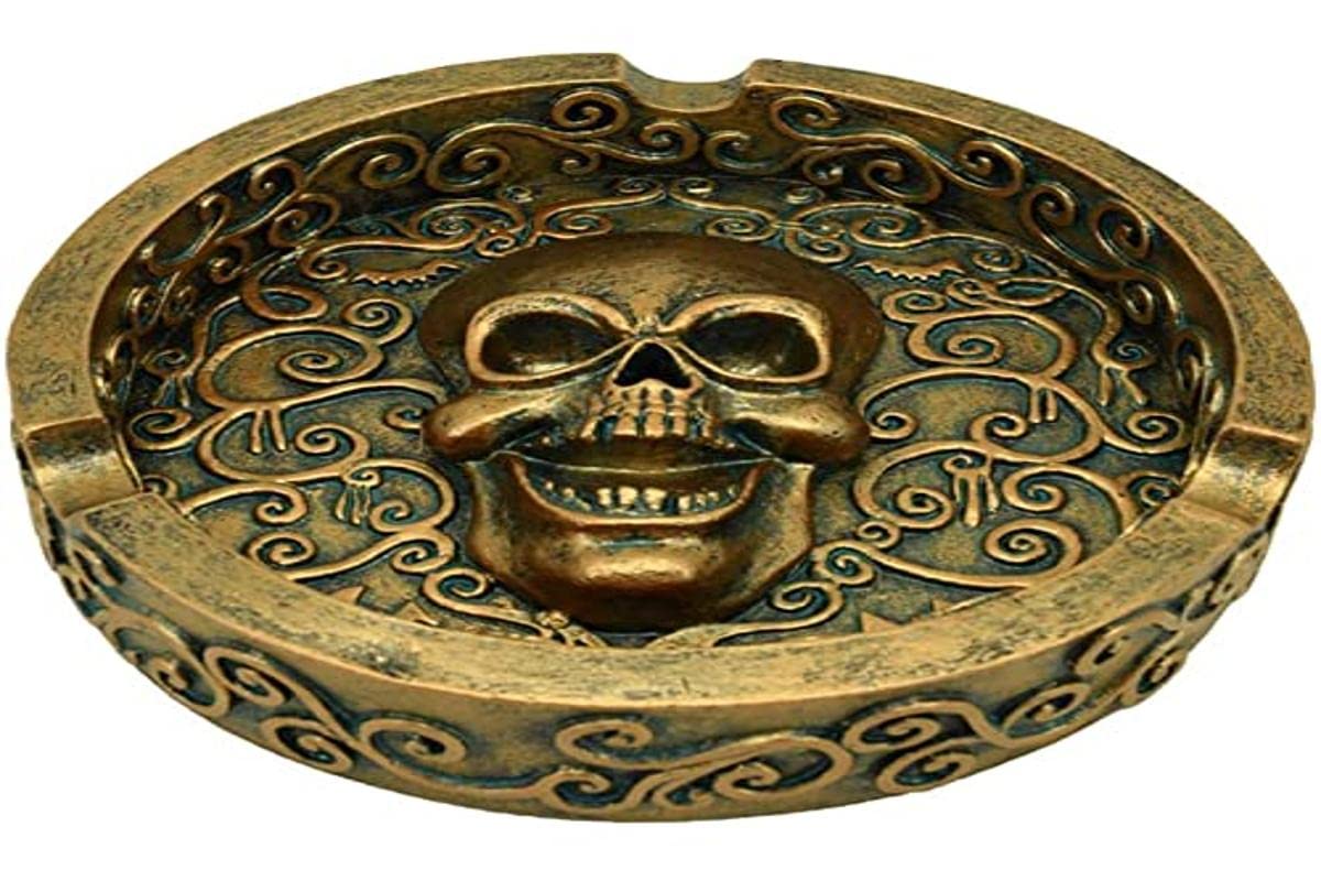 Puckator SK362 Brushed Metallic Gold Effect Skull Ashtray